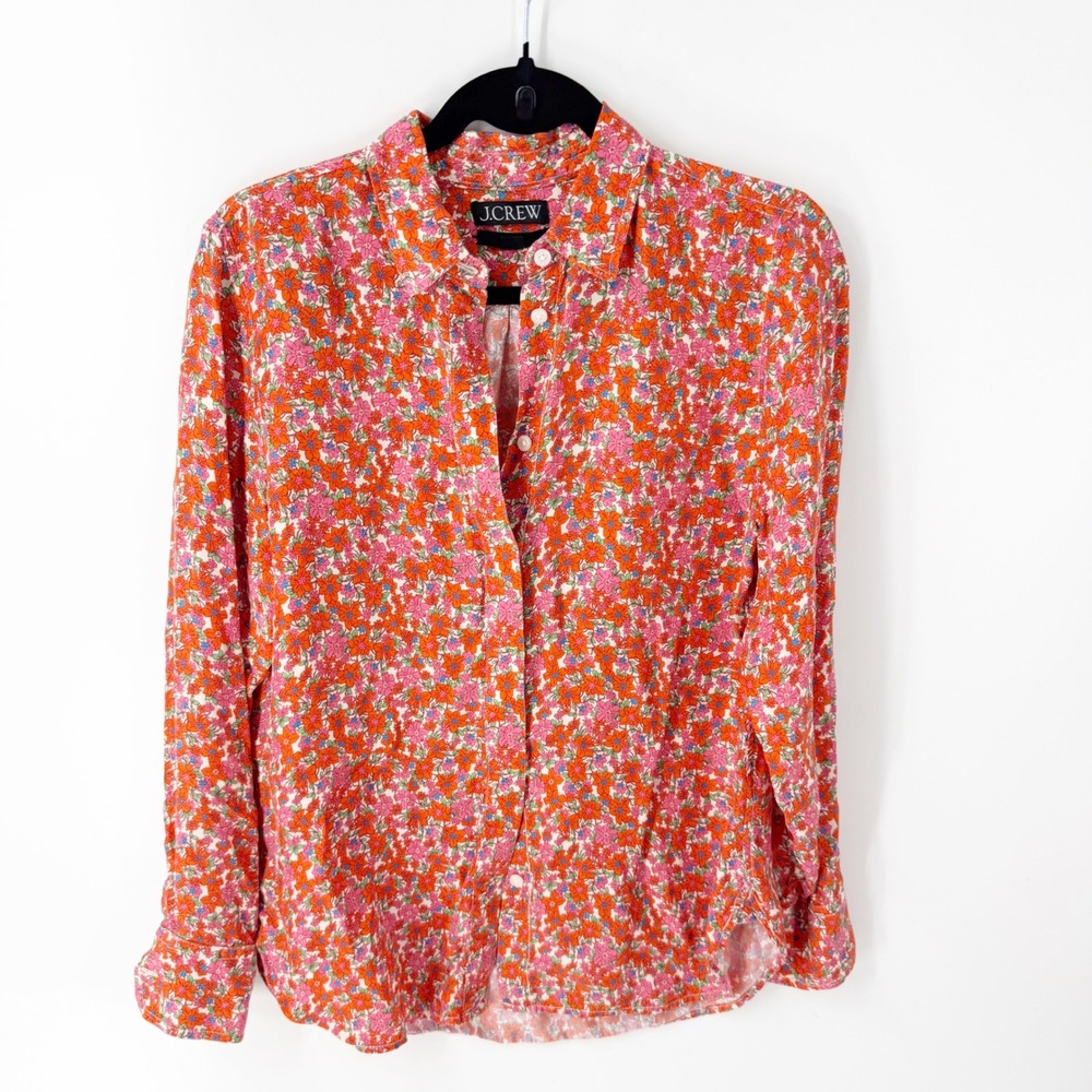 J.Crew Re-Imagined Classic Floral Button Down Shirt Orange Pink BP621 Womens 4
